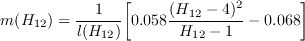 m(H_{12}) = \frac{1}{l(H_{12})} \bigg[0.058 \frac{(H_{12} - 4)^2}{H_{12} - 1} - 0.068 \bigg]