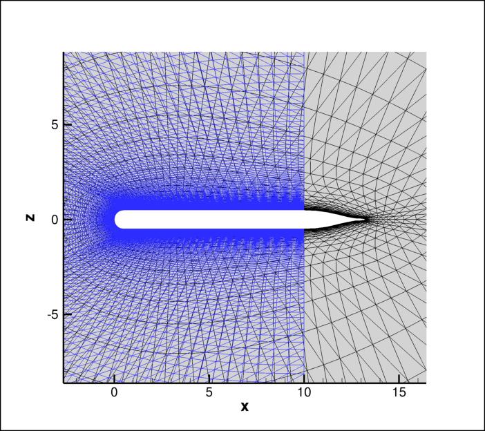 Special purpose Hemisphere-cylinder grid, near view