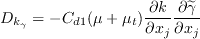 D_{k_\gamma} = -C_{d1}(\mu+\mu_t)\frac{\partial k}{\partial x_j}\frac{\partial \widetilde{\gamma}}{\partial x_j}