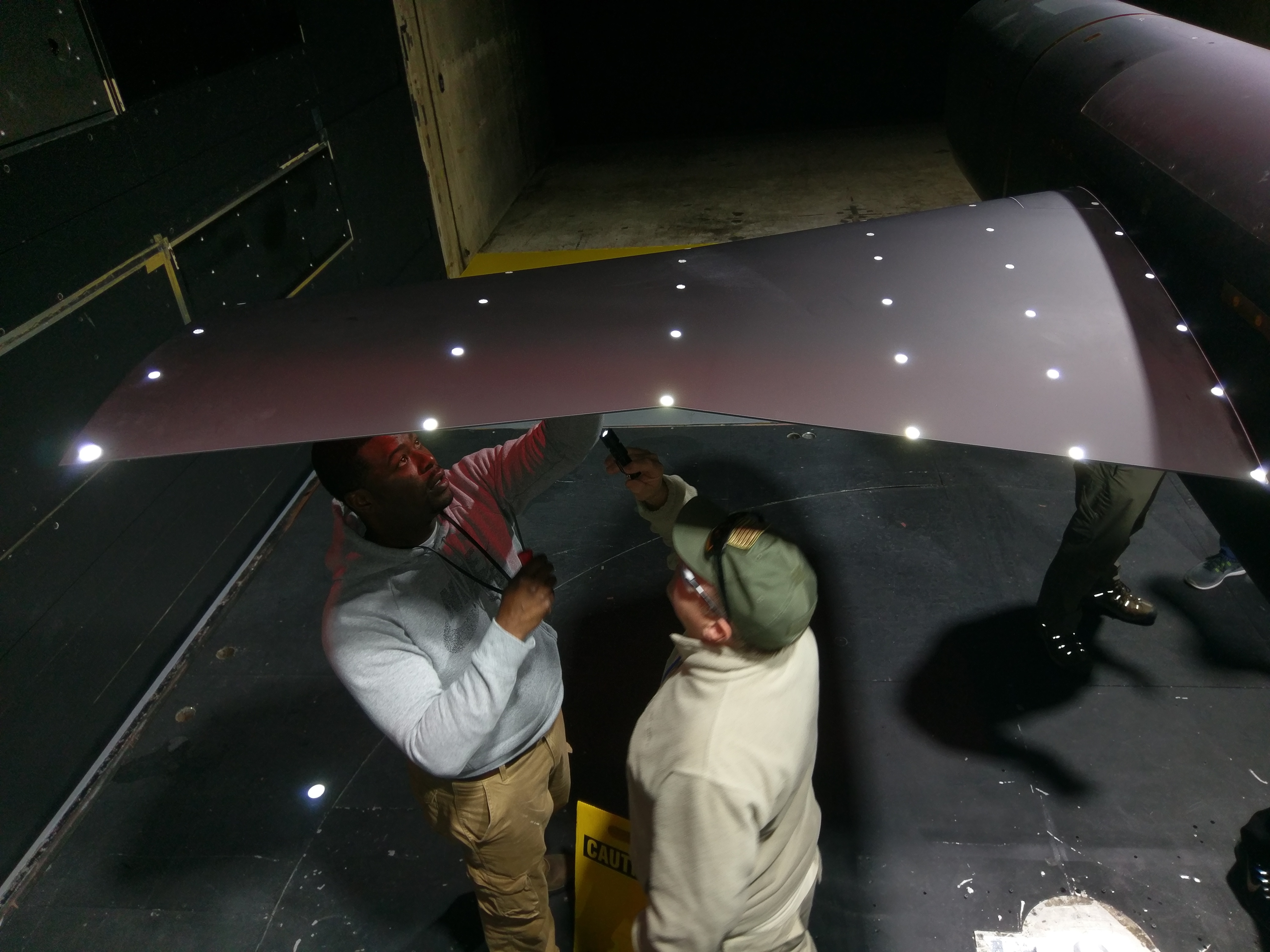 photo showing photogrammetry measurement locations on the left wing upper surface