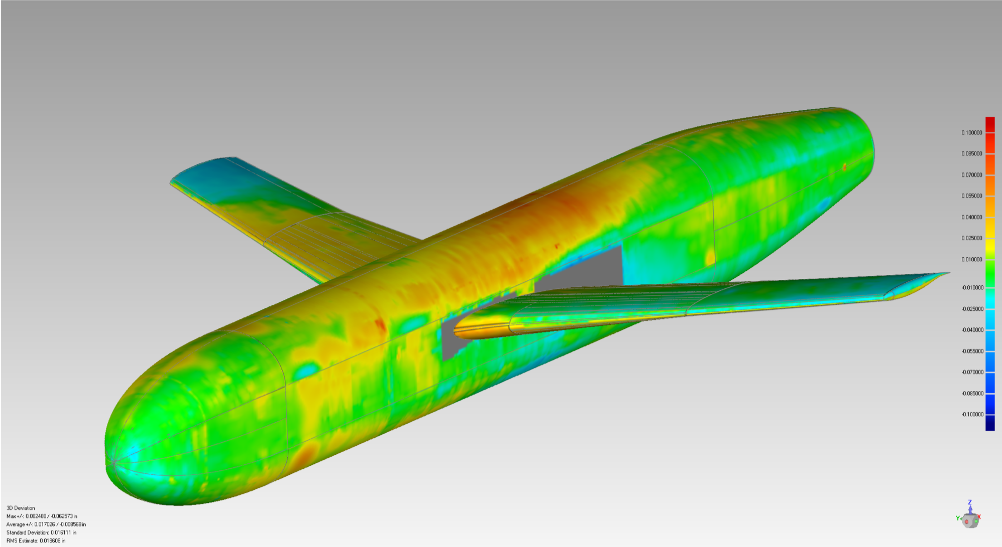 differences between 2018 scan points and as-designed model, upper left