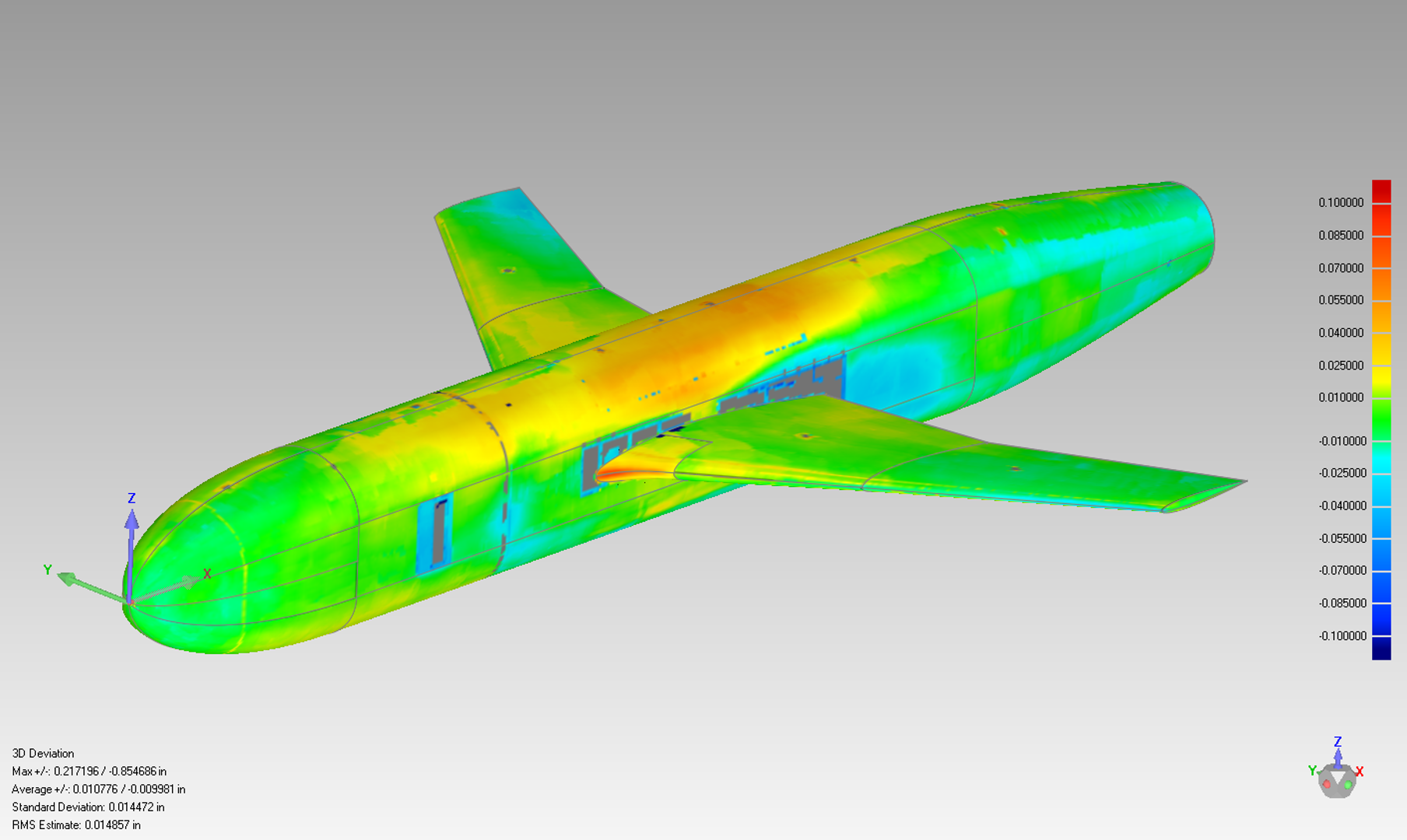 differences between scan points and as-designed model, upper