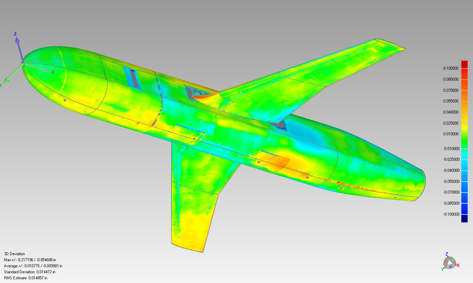 differences between scan points and as-designed model, lower