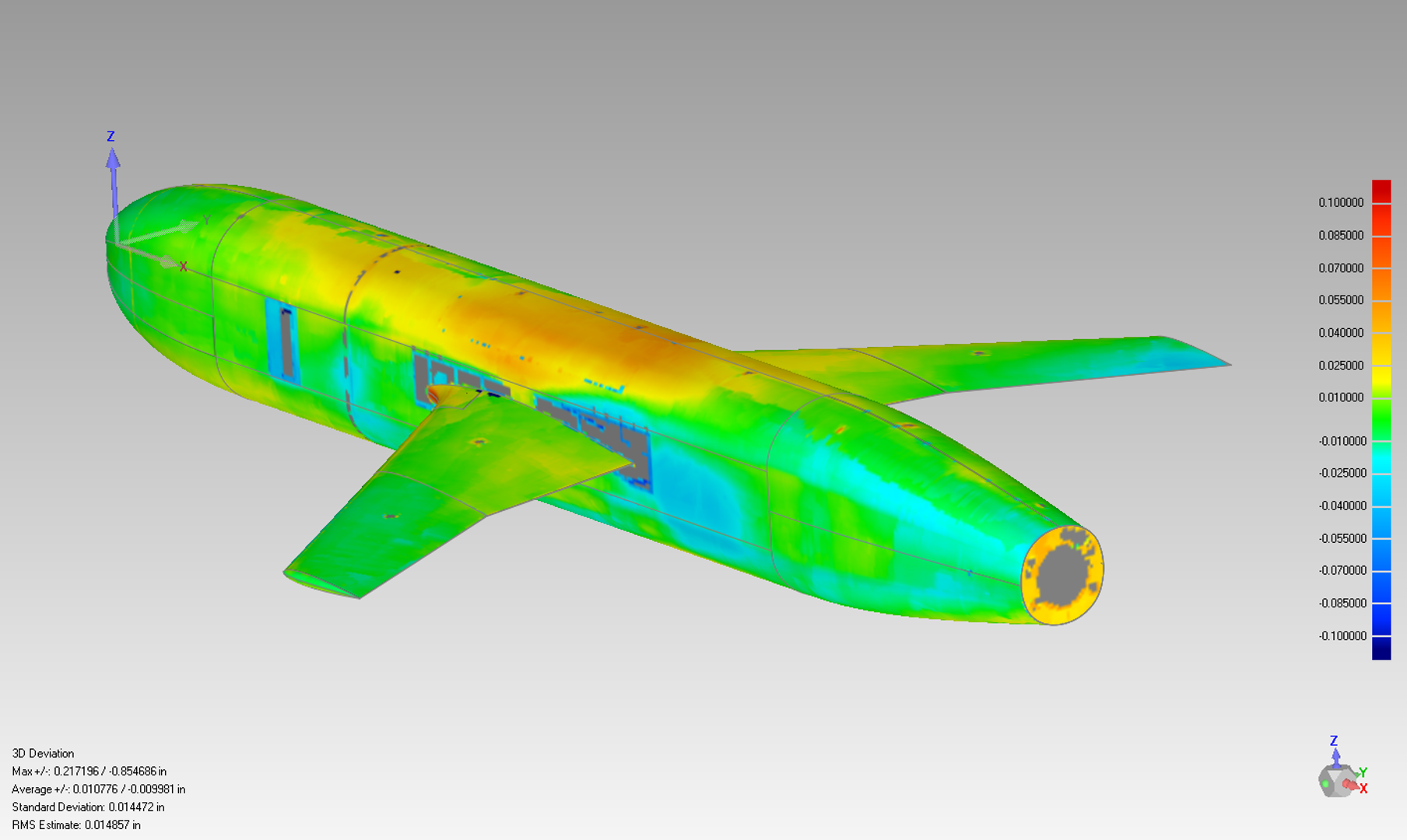 differences between scan points and as-designed model, rear view