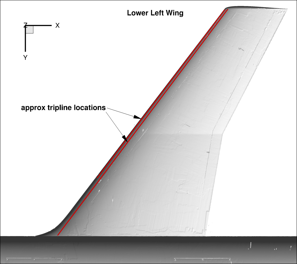 approximate trip lines lower surface left wing
