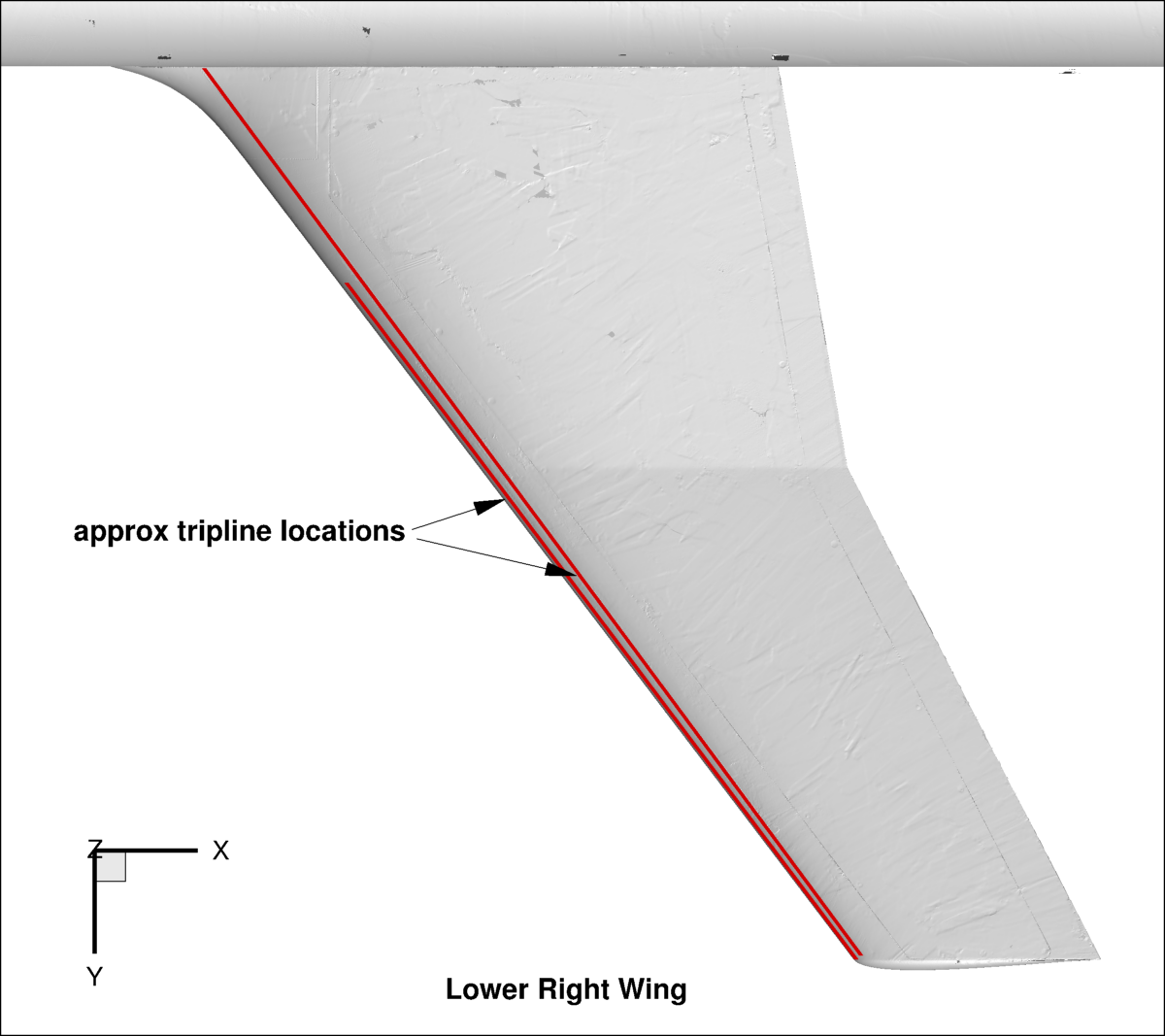 approximate trip lines lower surface right wing