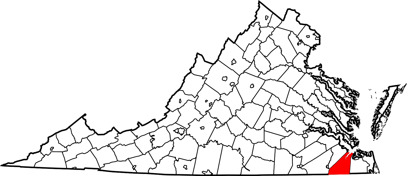 Map of Virginia highlighting Suffolk