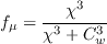 f_{\mu }=\frac{\chi ^{3}}{\chi ^{3}+C_{w}^{3}}