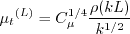 {\mu _t}^{(L)} = C_\mu ^{1/4}\frac{{\rho (kL)}}{{{k^{1/2}}}}