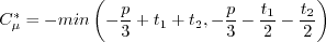 C_{\mu}^* = -{\rm min} \left( -\frac{p}{3} + t_1 + t_2, -\frac{p}{3} -\frac{t_1}{2} - \frac{t_2}{2} \right)