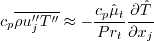 c_p \overline {\rho u_j'' T''} \approx
-\frac{c_p \hat \mu_t}{Pr_t} \frac{\partial \hat T}{\partial x_j}