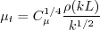 \mu_t = C_{\mu}^{1/4} \frac{\rho (kL)}{k^{1/2}}