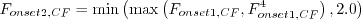 F_{onset2,CF} = \min\left(\max\left(F_{onset1,CF}, F_{onset1,CF}^4\right), 2.0\right)