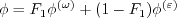 \phi = F_1 \phi^{(\omega)} + (1-F_1) \phi^{(\varepsilon)}