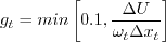 g_t = {\rm min} \left[ 0.1, \frac{\Delta U}{\omega_t \Delta x_t} \right]