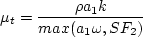 \mu_t = \frac{\rho a_1 k}{{\rm max} (a_1 \omega, S F_2)}