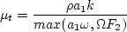 \mu_t = \frac{\rho a_1 k}{{\rm max} (a_1 \omega, \Omega F_2)}