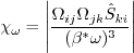 \chi_{\omega} = \left| \frac{\Omega_{ij} \Omega_{ij} \hat S_{ki}}
{(\beta^* \omega)^3} \right|