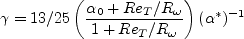 \gamma = 13/25 \left( \frac{\alpha_0 + Re_T/R_{\omega}}
{1 + Re_T/R_{\omega}} \right) (\alpha^*)^{-1}