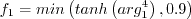 f_1 = \rm{min} \left(\rm{tanh} \left(arg_1^4 \right), 0.9 \right)